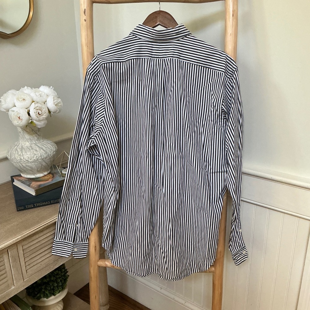 Ralph Lauren Mens Classic Fit Striped Button Down Shirt XL Navy Blue White Pony - Picture 2 of 7